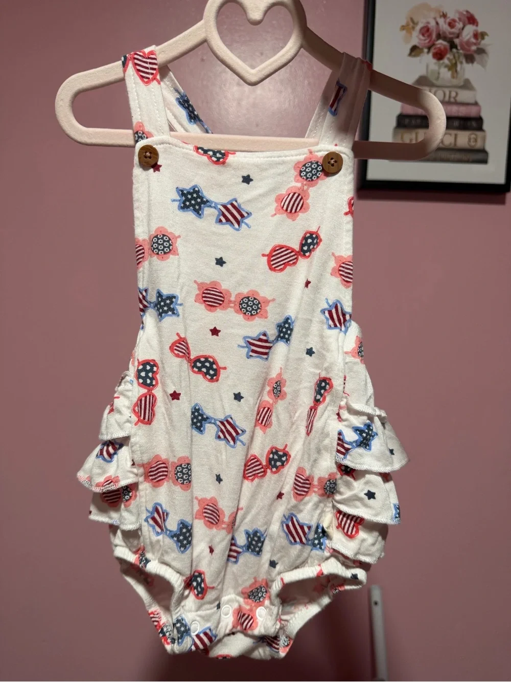 Carter's White Romper with Red & Blue Patriotic Print